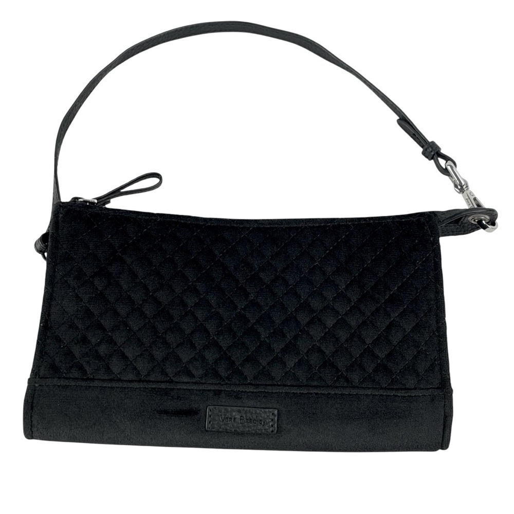 NWOT Vera Bradley Black Velvet Quilted Clutch Wallet Purse Floral Animal Lining - Picture 1 of 9